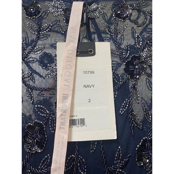 Mac Duggal Dress Womens 2 Navy Beaded Embroidered Long Sleeve Midi Formal 10799 - Picture 3 of 5